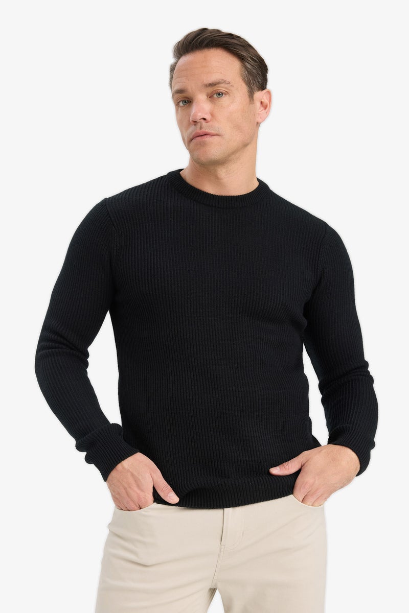 DeFacto Black Man Standard Fit Crew Neck Knitwear Pullover Casual - Image 3